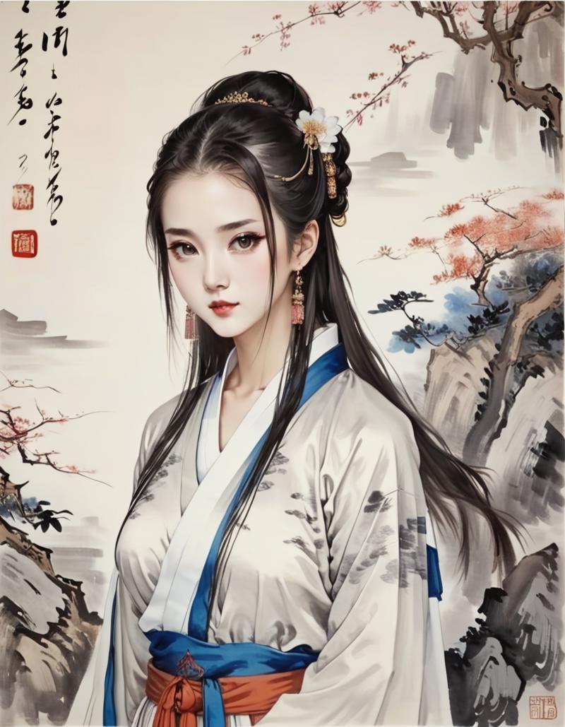 03505-4034466280-chinese beauty painting,  hanfu, large breasts, cleavage,  looking at viewer, shot of eyes, _lora_landscape-painting-sdxl_v2_1_.png